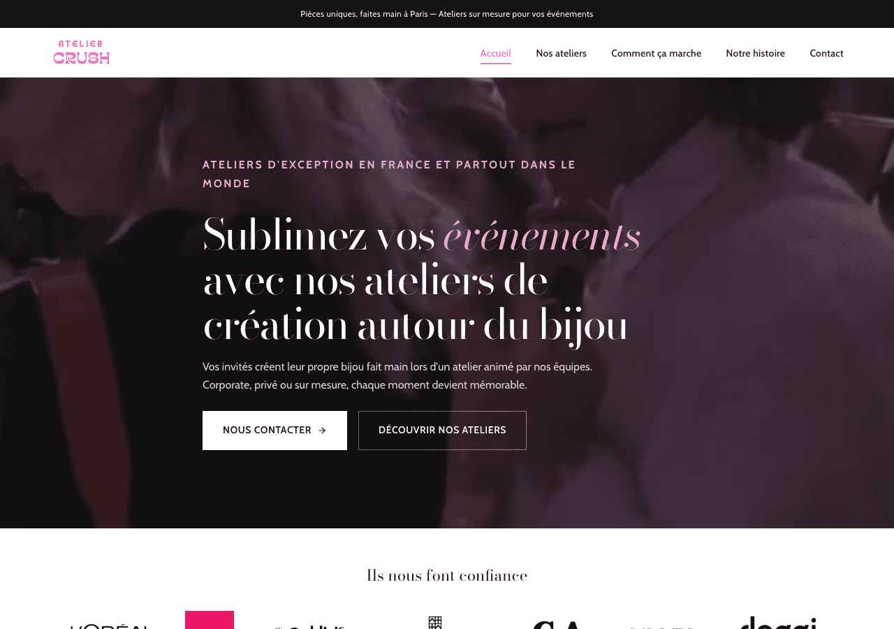 Atelier Crush — Site client créé par Kevax